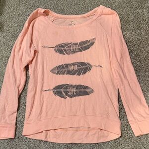 Peach Long Sleeve Shirt with Feather Design
